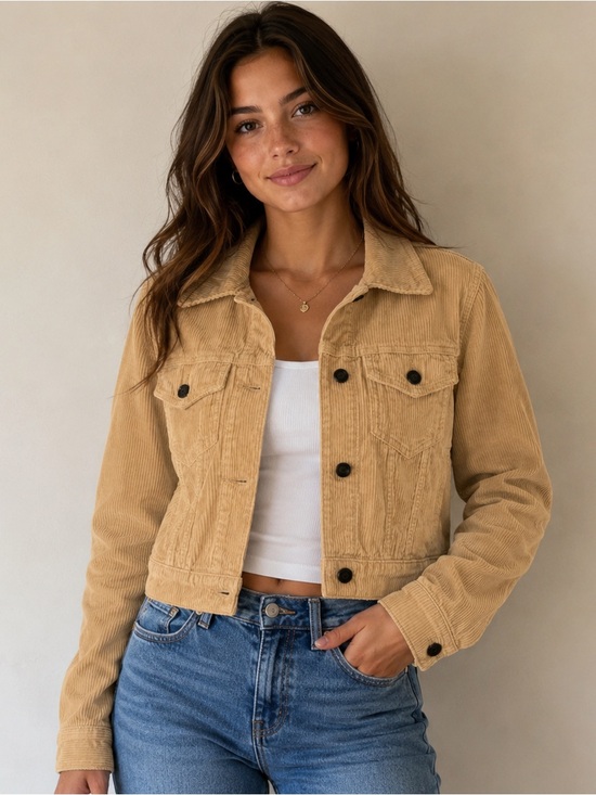 Hollister Jackets & Blazers - Hollister Tan Corduroy Crop Jacket —FAST SHIP